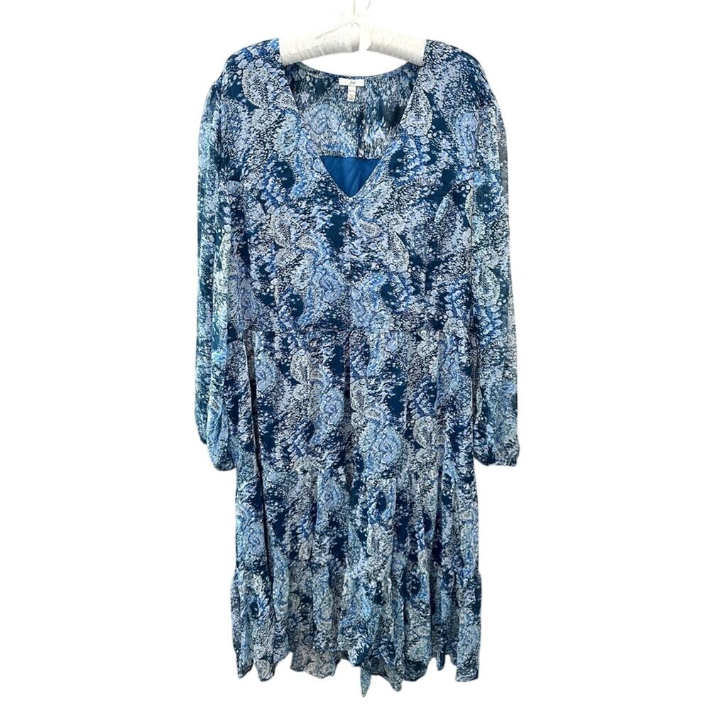 JOIE Parisia Blue Paisley Silky Midi Dress Boho Romantic Flowy NWT XXL